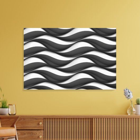 3 Dimensionen Wavy Black and White Muster Leinwanddruck (Insitu (Wohnzimmer))