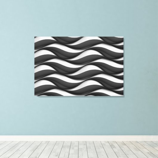 3 Dimensionen Wavy Black and White Muster Leinwanddruck (Insitu (Holzboden))