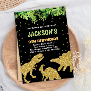 3 Dino Black Glitzer Dinosaur Geburtstagseinladung Einladung