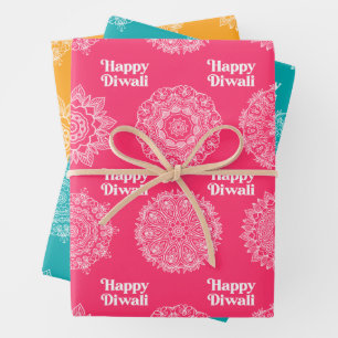3 Diwali Rangoli Designs zum Verpacken von Papierb Geschenkpapier Set