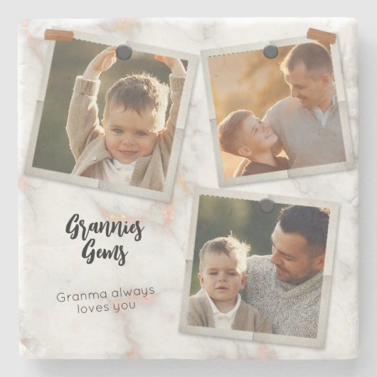 3 Drei Foto Moderne Elegante Collage Family Liebe Steinuntersetzer (Vorderseite)