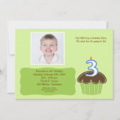 3 DREIJÄHRIGE CUPCAKE FOTO BIRTHDAY INVITE EINLADUNG (Vorderseite)
