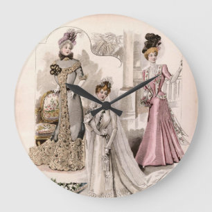 3 Edwardian Ladys Flows Gowns Vintage Mode Große Wanduhr