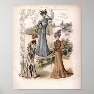 3 Edwardian Ladys in Park Vintage Mode Poster