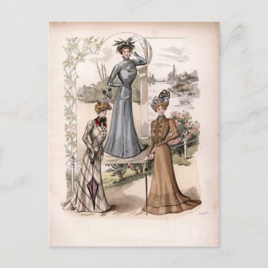 3 Edwardian Ladys in Park Vintage Mode Postkarte (Vorderseite)