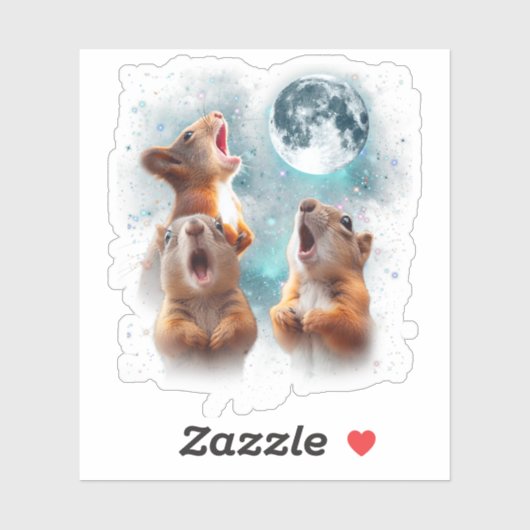 3 Eichhörnchen Moon Howling Eichhörnchen Kopf Funn Aufkleber (Blatt)