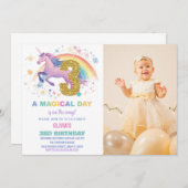 3. Einhorn Geburtstag Einladung mit Foto (Vorne/Hinten)