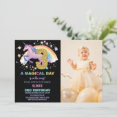3. Einhorn Geburtstag Einladung mit Foto (Stehend Vorderseite)
