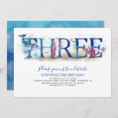 3 Einladung zum 3. Geburtstag unter der Meerestier (Vorne/Hinten)