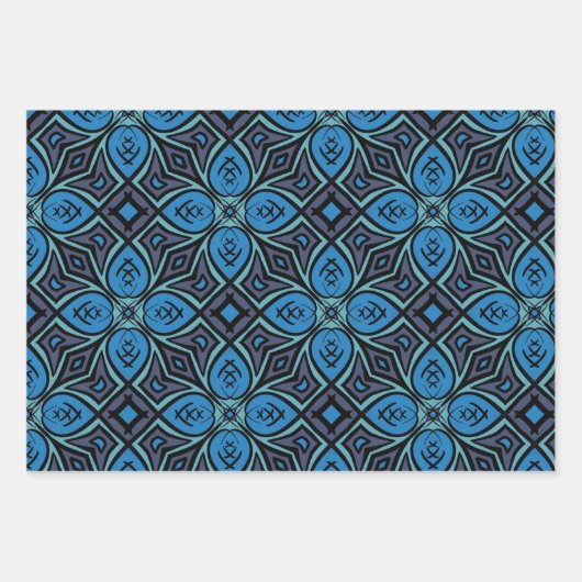 3 Einzelblätter, Blues, Grafikdesign Geschenkpapier Set (Vorderseite)