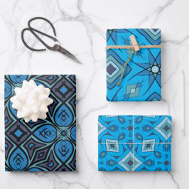 3 Einzelblätter, Blues, Grafikdesign Geschenkpapier Set
