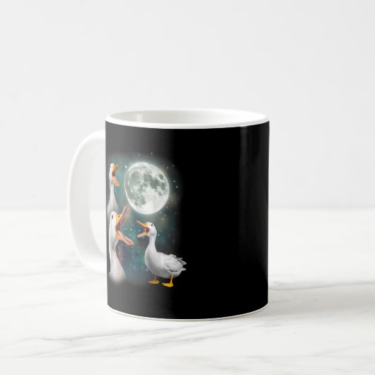 3 Enten Howl at Moon Funny Weiß Pekin Ente Kaffeetasse (Vorderseite Links)