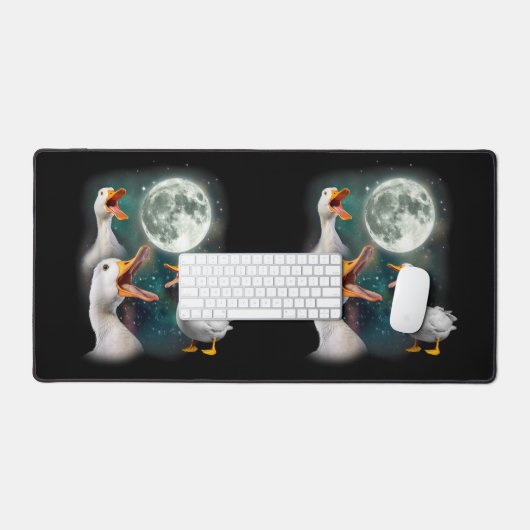 3 Enten Howl at Moon Funny Weiß Pekin Ente Schreibtischunterlage (Tastatur & Maus)