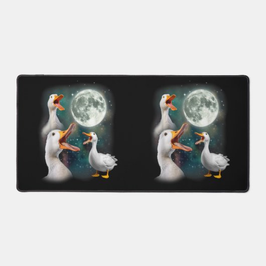 3 Enten Howl at Moon Funny Weiß Pekin Ente Schreibtischunterlage (Vorderseite)