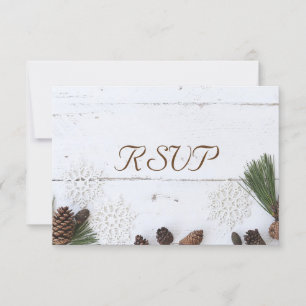 3 Entree Chocole Winter Pinecone und Snowflake UAW RSVP Karte