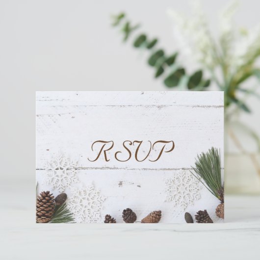 3 Entree Chocole Winter Pinecone und Snowflake UAW RSVP Karte (Stehend Vorderseite)