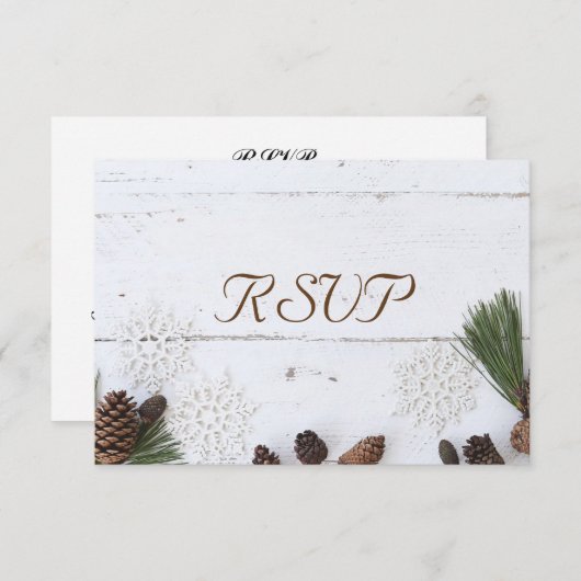 3 Entree Chocole Winter Pinecone und Snowflake UAW RSVP Karte (Vorne/Hinten)