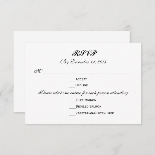 3 Entree Choices UAWG Wedding Response Antwort (Vorne/Hinten)