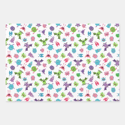 3 Entsprechende farbenfrohe und Coole Monstermuste Geschenkpapier Set (Vorderseite 2)