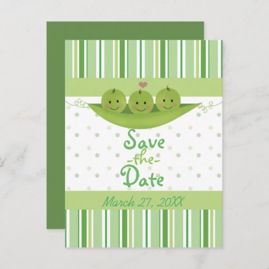 3 Erbsen in einem Pod-Baby-Duschsystem Save the Da Ankündigungspostkarte (Vorne/Hinten)