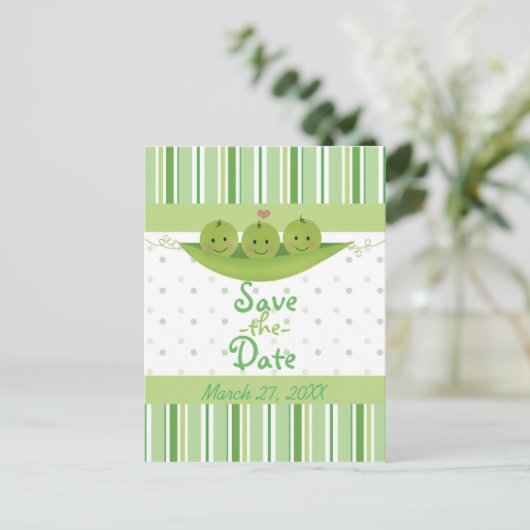 3 Erbsen in einem Pod-Baby-Duschsystem Save the Da Ankündigungspostkarte (Stehend Vorderseite)