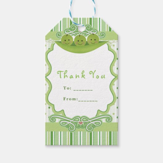 3 Erbsen in einem Pod-Triplets Baby-Dusche-Gastges Geschenkanhänger (Vorderseite)