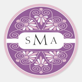 3 Erstmalige Monogramm-Aufkleber: rosa und Lila Runder Aufkleber