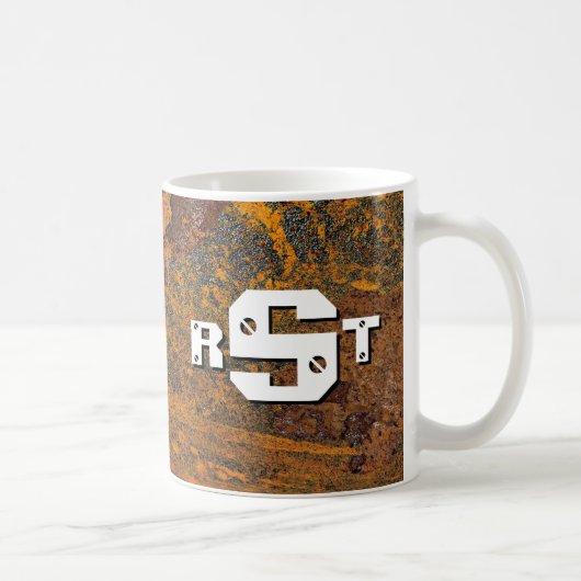 3 Erstmaliger Letter Monogram Rusty Steel Plate Co Kaffeetasse (Rechts)