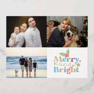 3 Familienfoto Collage Frohe und helle Weihnachten Folien Feiertagspostkarte