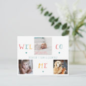 3 Familienkollektion Foto WELCOME Neugeburt Ankündigungspostkarte (Stehend Vorderseite)
