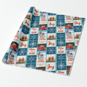 3 Family Foto Collage Script Happy Holidays 2025 Geschenkpapier (Ungerollt)