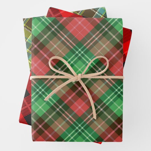 3 Farben karierte Musterverpackungen Papierblätter Geschenkpapier Set (Beispiel)