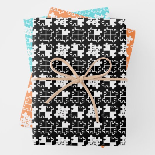3 Farben Puzzleteile Einfaches Muster Geschenkpapier Set (Beispiel)