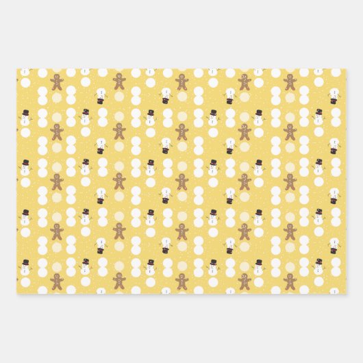 3 Farben Schneemann und Lebkuchenpapier Geschenkpapier Set (Vorderseite)