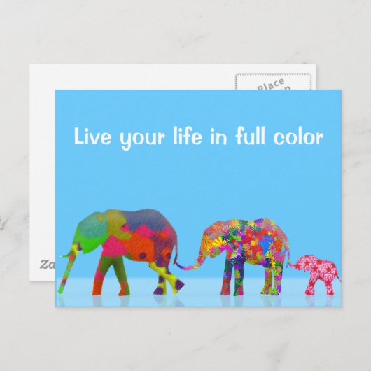 3 Farbenfrohe Elefanten Wandern - Pop Art Postkarte (Vorne/Hinten)