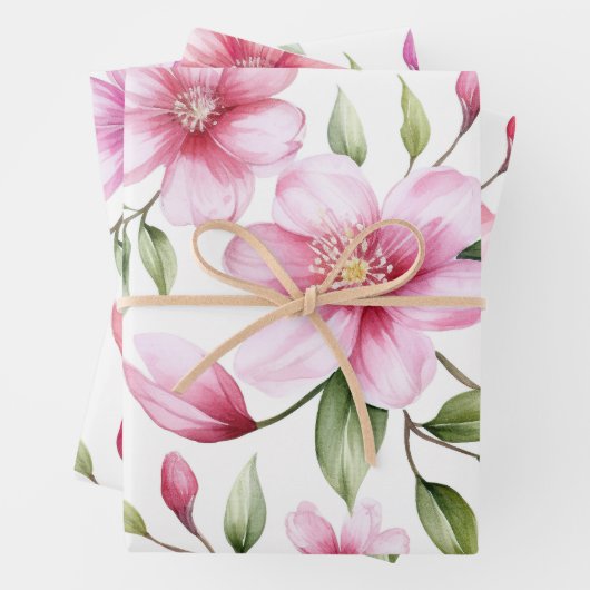 3 Farbtöne des Blumenmusters Geschenkpapier Set (Beispiel)