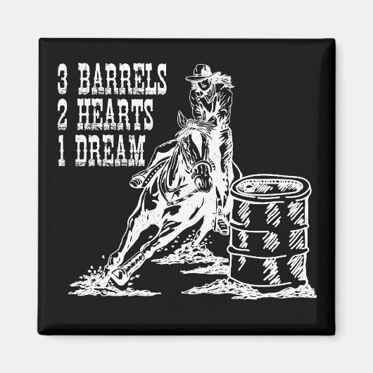 3 Fässer 2 Herzen 1 Traum Barrel Racing Magnet (Vorne)