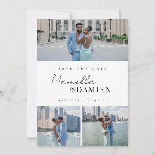 3 Favorite Fotos | Modernes Script QR Code Hochfah Save The Date (Vorderseite)