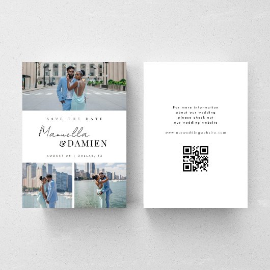 3 Favorite Fotos | Modernes Script QR Code Hochfah Save The Date