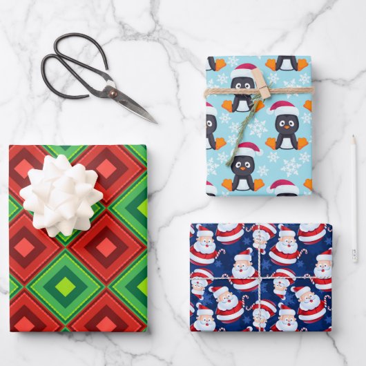 3 Folien zu Weihnachts-Themenabbildungen Geschenkpapier Set (Vorderseite)