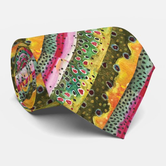 3 Forelle Brook Rainbow Brown Neck Tie Krawatte (Gerollt)