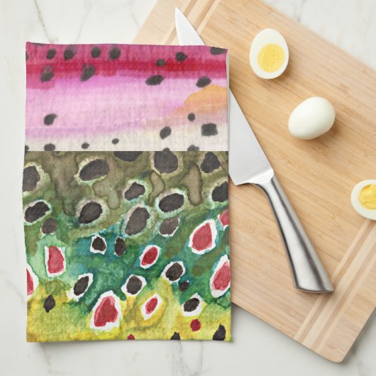 3 Forellenhäute Angeln Ichthyologie Fischfang Geschirrtuch (Viertel Falte)