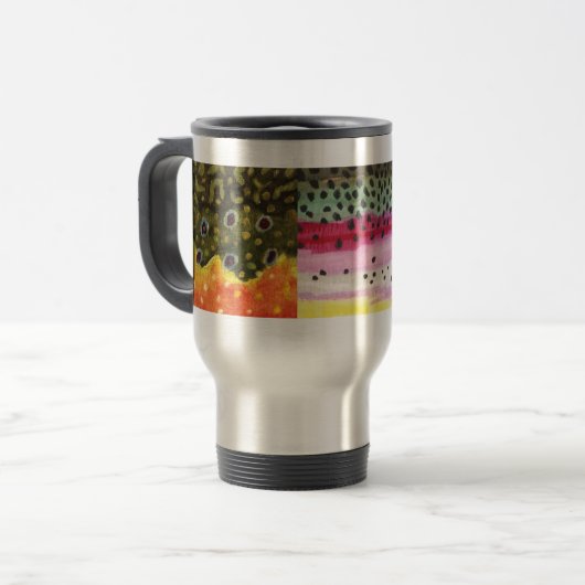 3 Forellenhäute: Bach, Regenbogen, Braunen - Fisch Reisebecher (Vorderseite Links)