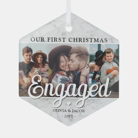 3 Foto 1. Weihnachten Verlobte Imitate Marble Hexa Ornament Aus Glas (Vorderseite)