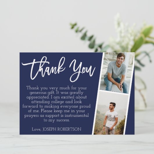 3 Foto (2+1) Script-Abschluss Danke Karte (Stehend Vorderseite)