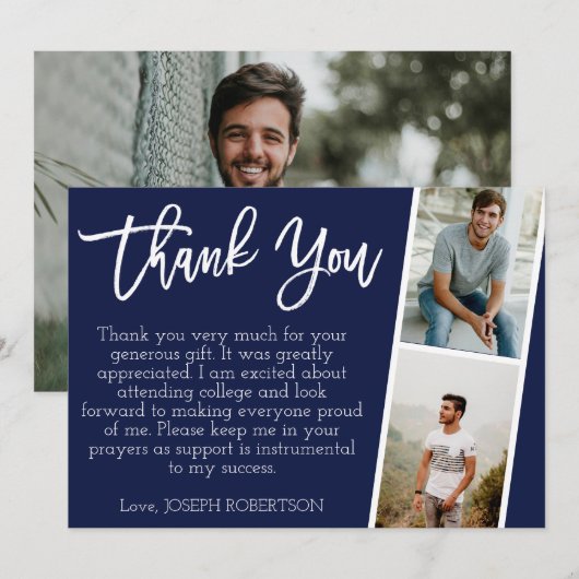 3 Foto (2+1) Script-Abschluss Danke Karte (Vorne/Hinten)