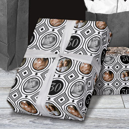 3 Foto 30. Geburtstag Schwarz-weiß Art Deco Geschenkpapier