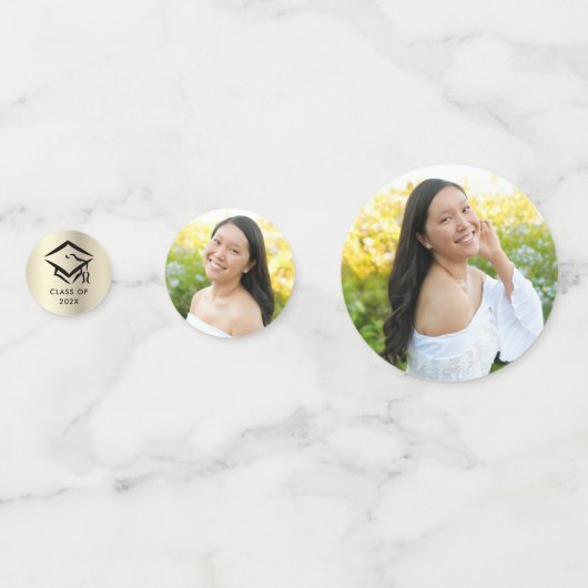 3 Foto Abschluss Black Gold Moderne Script Cap Konfetti (Rückseiten)