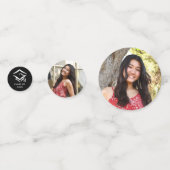 3 Foto Abschluss Black Modern Script Hearts Cap Konfetti (Rückseiten)