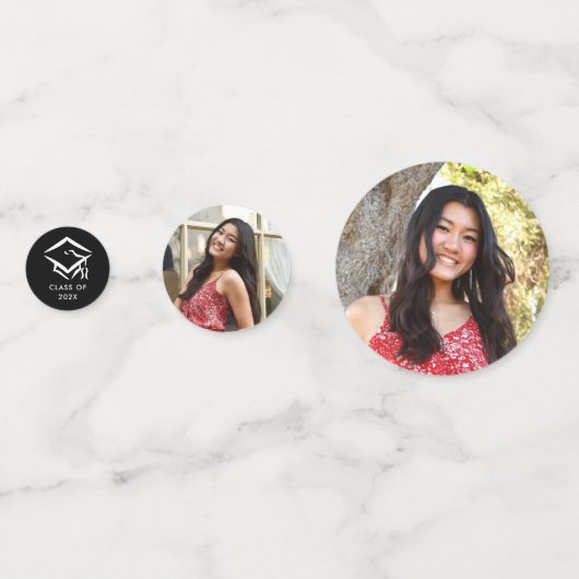 3 Foto Abschluss Black Modern Script Hearts Cap Konfetti (Rückseiten)